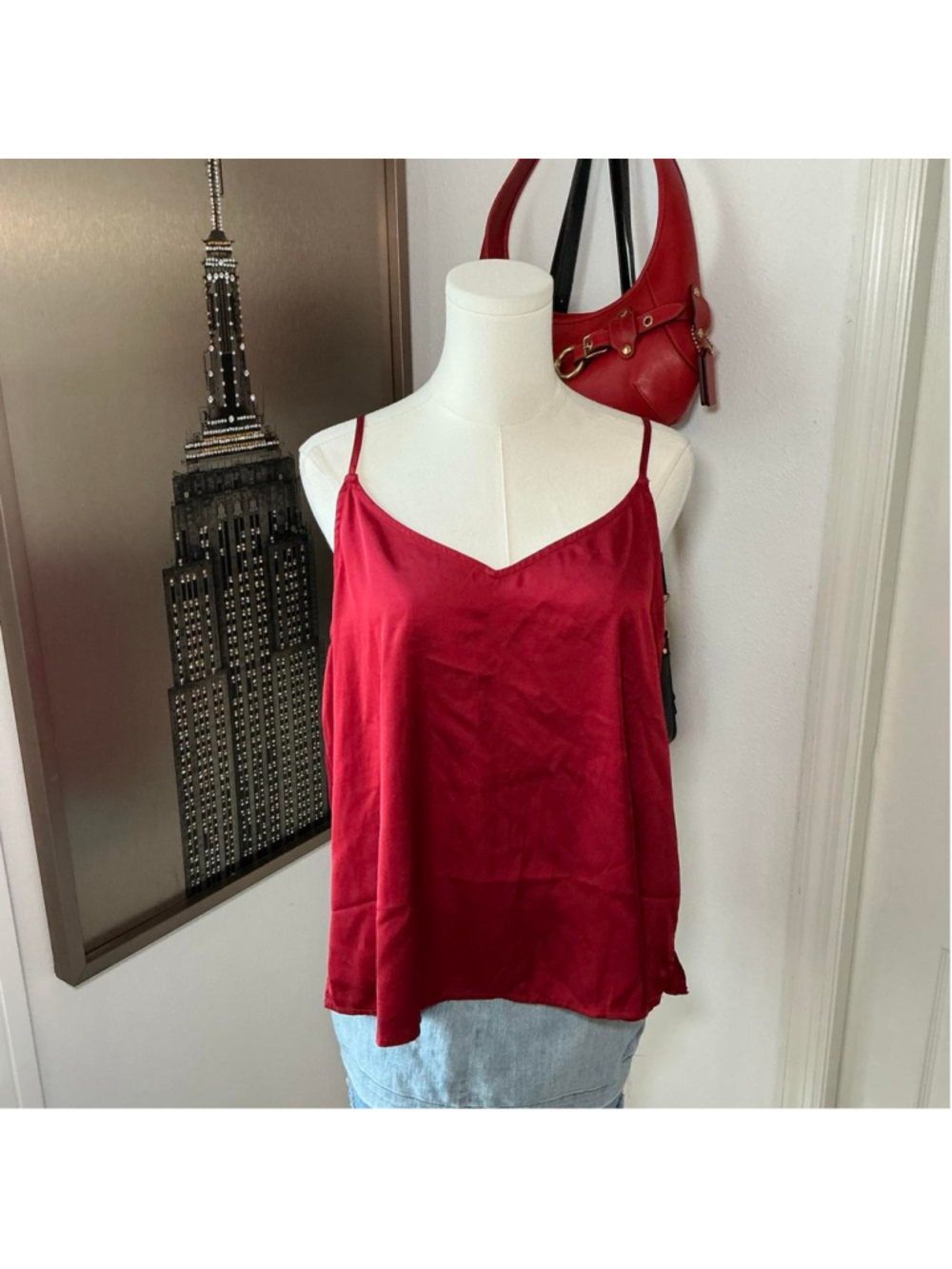 Soma Red Satin Cami Tank Top Adjustable Straps Size L